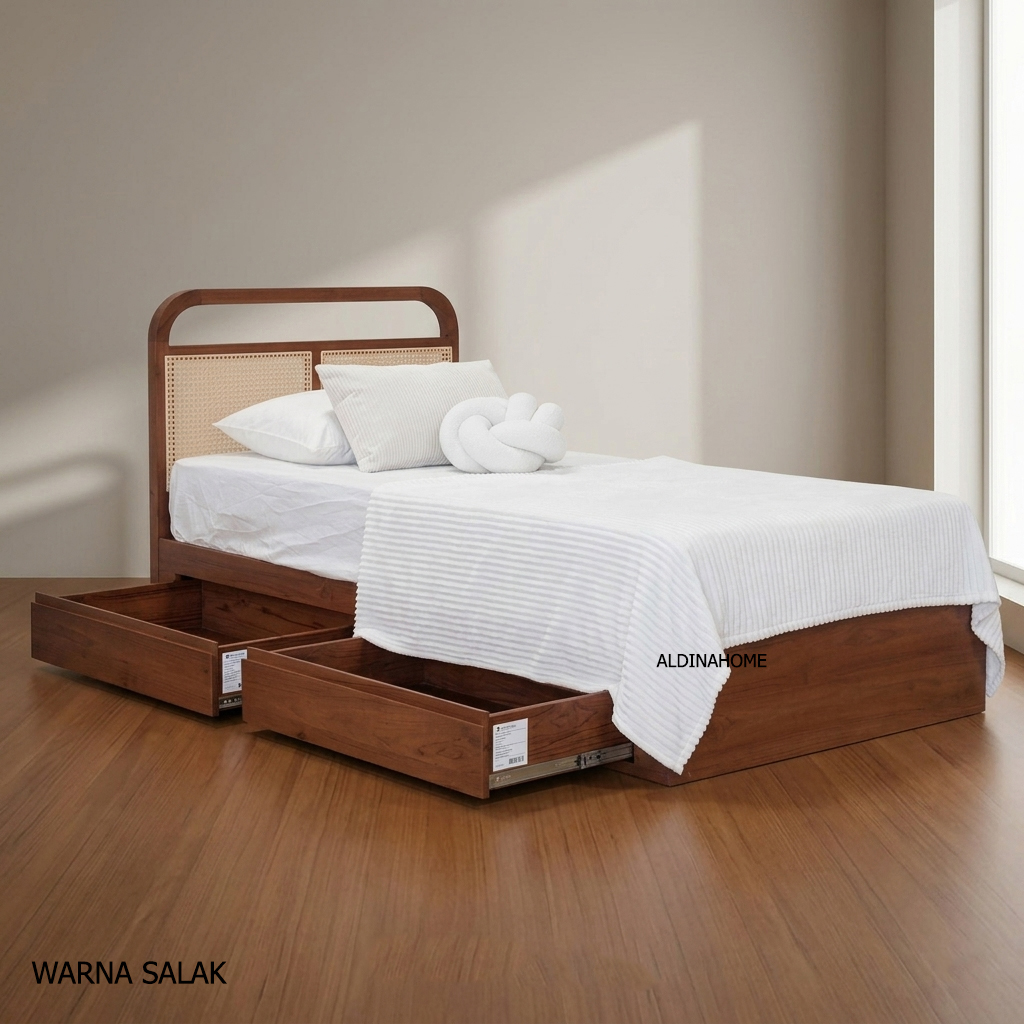 Tempat Tidur Ranjang Dipan Laci Rotan Antik Minimalis Nahira Furniture by Aldina Home - Gambar 4