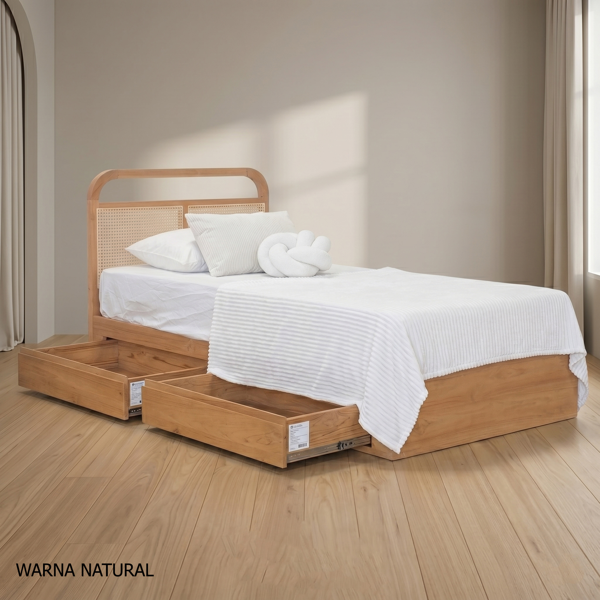Tempat Tidur Ranjang Dipan Laci Rotan Antik Minimalis Nahira Furniture by Aldina Home - Gambar 3