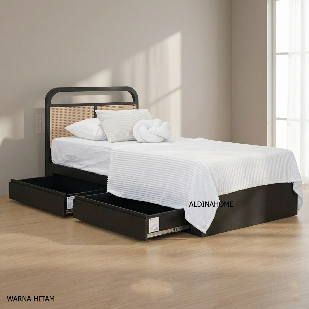 Tempat Tidur Ranjang Dipan Laci Rotan Antik Minimalis Nahira Furniture by Aldina Home - Gambar 2