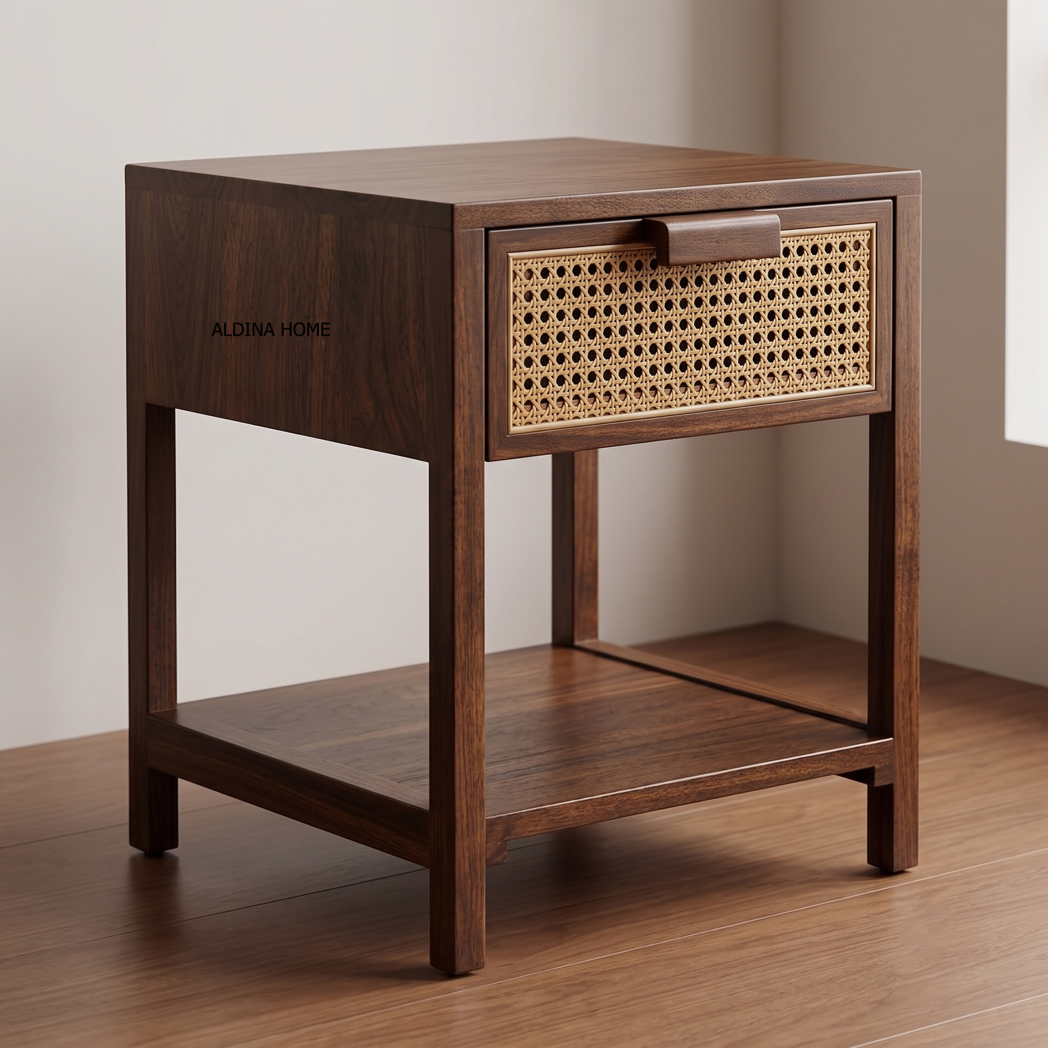 Nakas Meja Samping Side Table Night Stand Nakula Kayu Jati Variasi Rotan by Aldina Home - Gambar 2